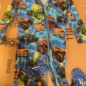 Posh Peanut Blue Monster Trucks Kids Footie